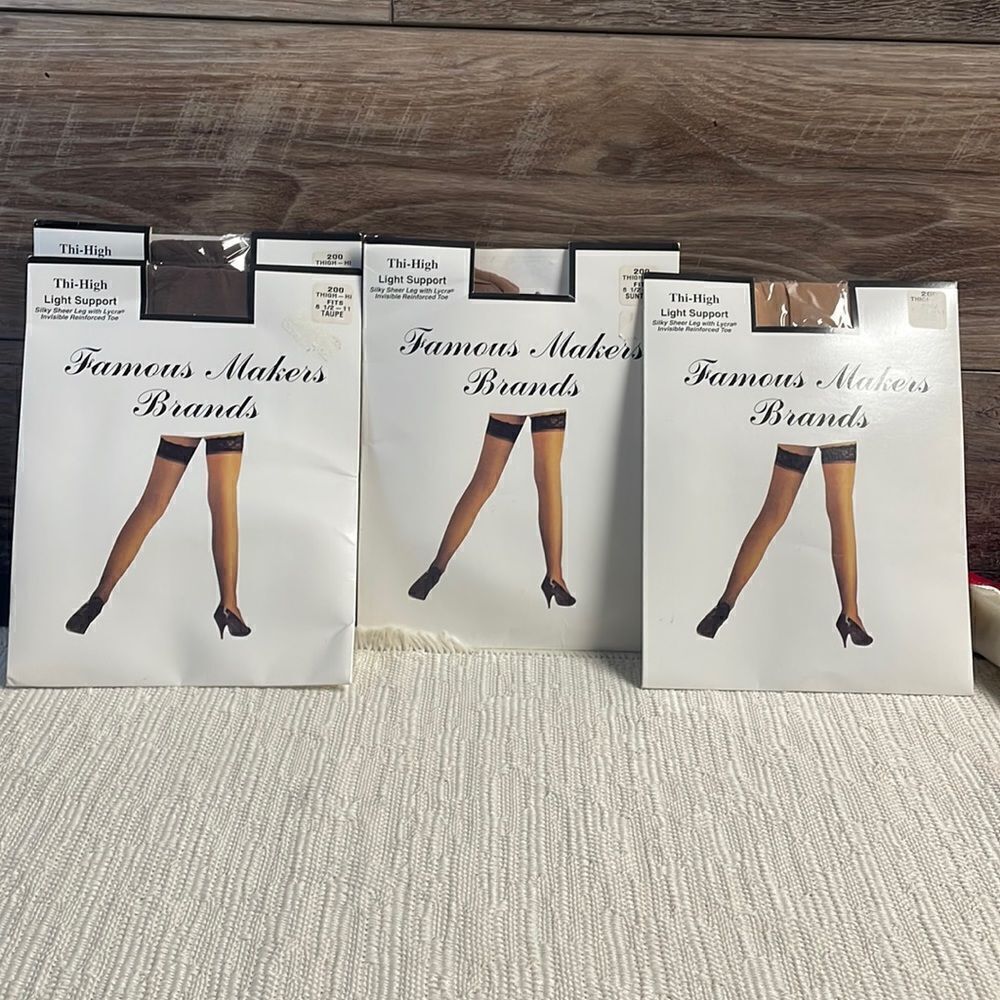FAMOUS MAKERS BRANDS Thigh High Light Support Stockings Hose Fit 8 1/2-11 Taupe